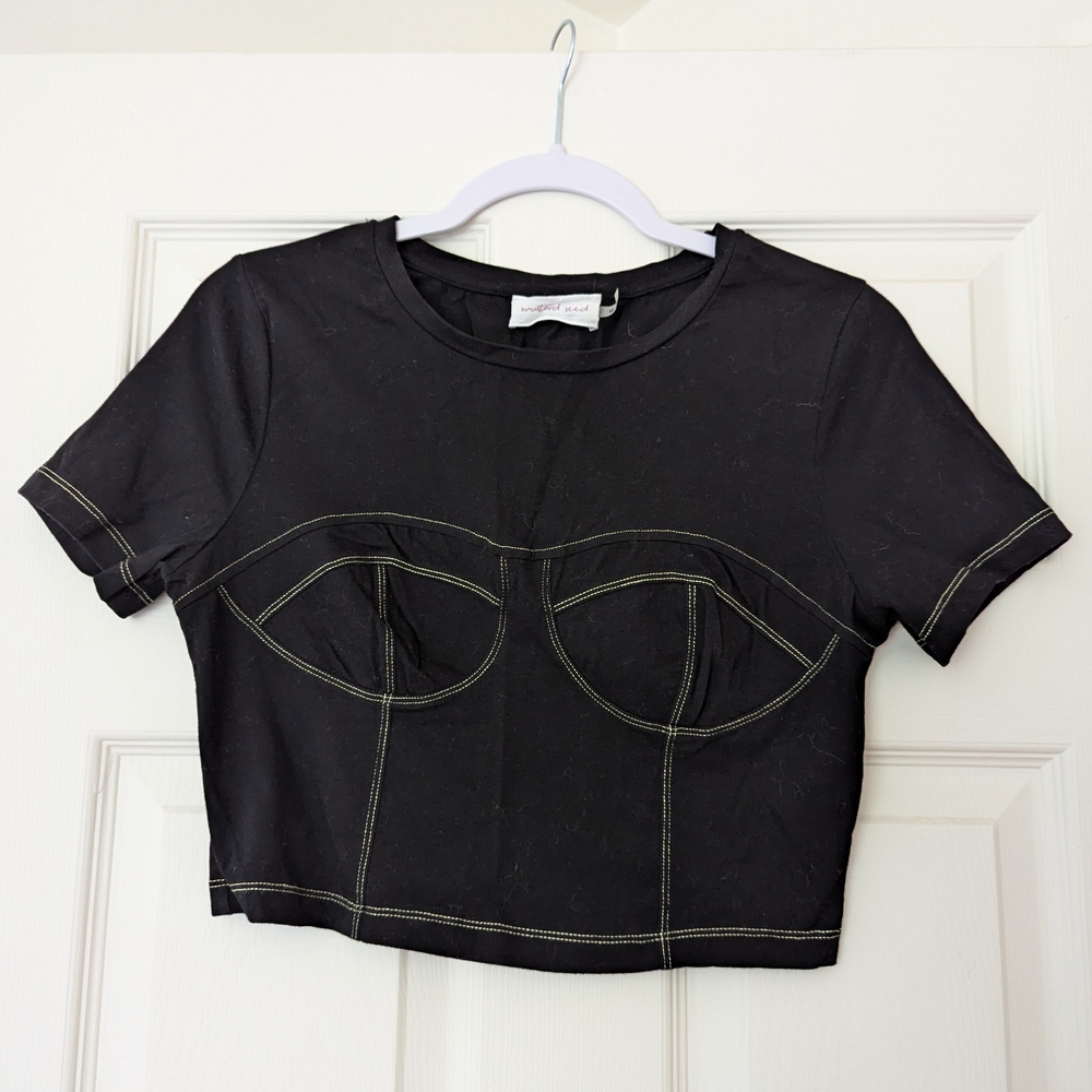 Black Cropped Top with Stitching